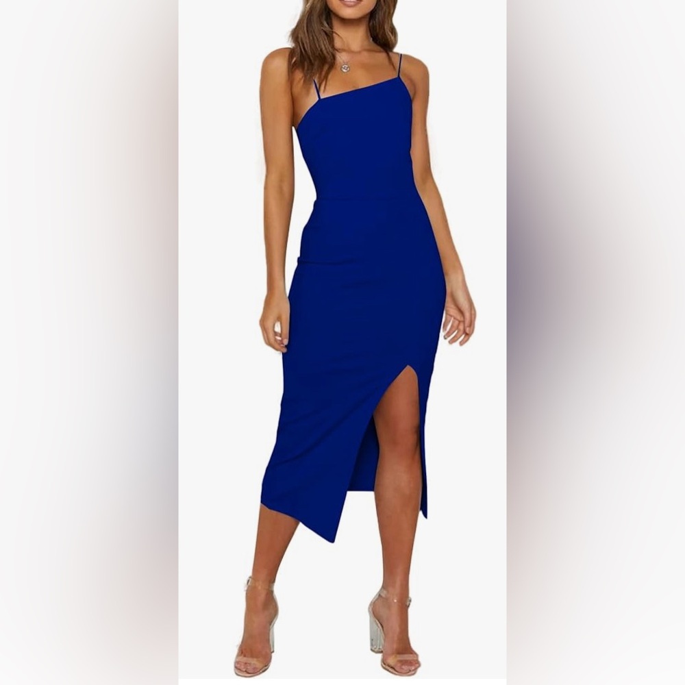 Royal Blue Spaghetti Strap Bodycon Midi Dress